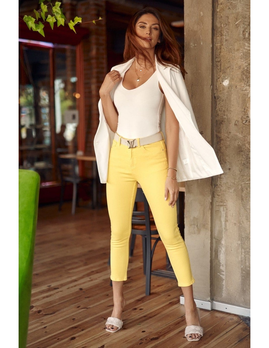 Fitted yellow denim pants 6217 - Online store - Boutique